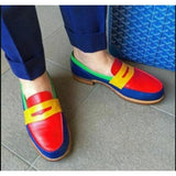 Handmade Men Multi Color Leather Dress Shoes, Slip on Loafer Shoes - Kings Klothes