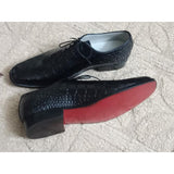 Handmade Mens Black Crocodile Texture Lace up Dress Shoes