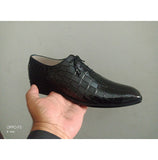 Handmade Mens Black Crocodile Texture Lace up Dress Shoes, Alligators Shoes - Kings Klothes