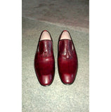 Handmade Men Burgundy Leather Shoe moccasin leather Shoes - Kings Klothes