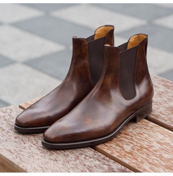 Handmade Antique Brown Chelsea Boots, Men Real Leather Dress Boot | Kings Klothes Handmade Antique Brown Chelsea Boots, Men Real Leather Dress Boot | Kings Klothes