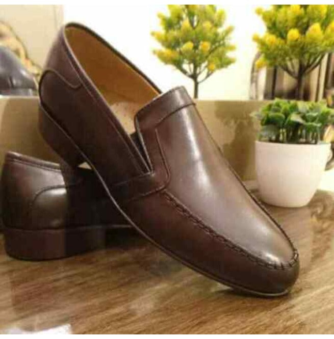 Brown Leather Casual Loafer Shoes for Men, Casual Slip on Shoes - Kings Klothes 