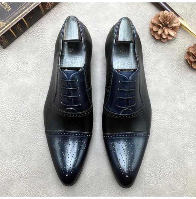 Brogue Men Two Tone Oxford Shoes Spectator Shoes, Pointed Toe Shoes