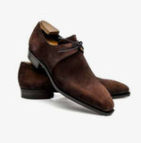 Handmade Brown Suede Formal Wedding Shoes Men Lace Up Derby - Kings Klothes 