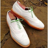 Handmade Men’s Oxford White Leather With Brogue Toe Dress Formal Shoes - Kings Klothes 