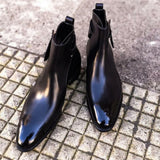 Handmade Black Leather Ankle Boots Men Black Leather Boots High Ankle Boots - Kings Klothes 
