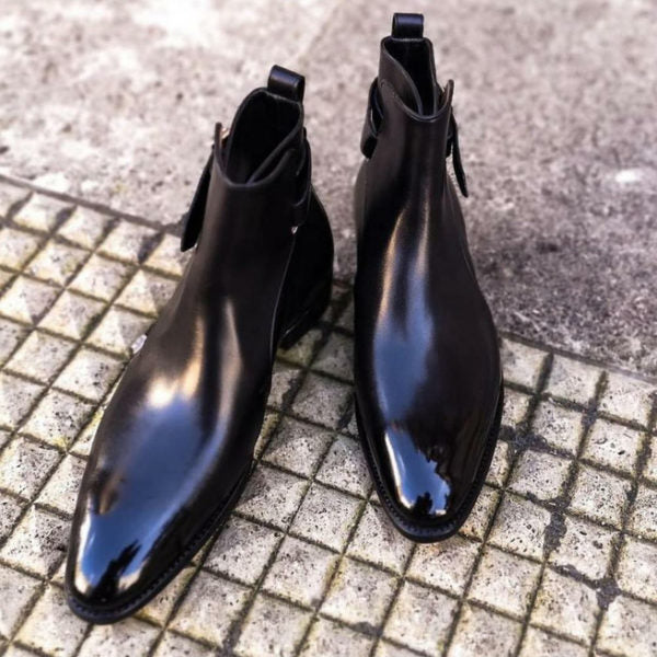 dok ånd væske Handmade Black Leather Ankle Boots Men Black Leather Boots High Ankle Boots  | Kings Klothes