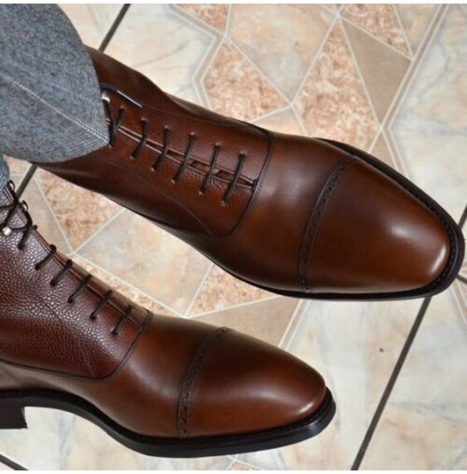 Handmade Brown Leather Ankle Boots for Men - Kings Klothes 