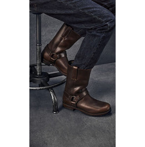 Handmade Brown Ring Buckle Boots Side Zipper Boot for Men's Leather Dress - Kings Klothes 