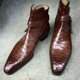 Handmade Men Brown Crocodile Texture Leather Ankle Boots - Kings Klothes 