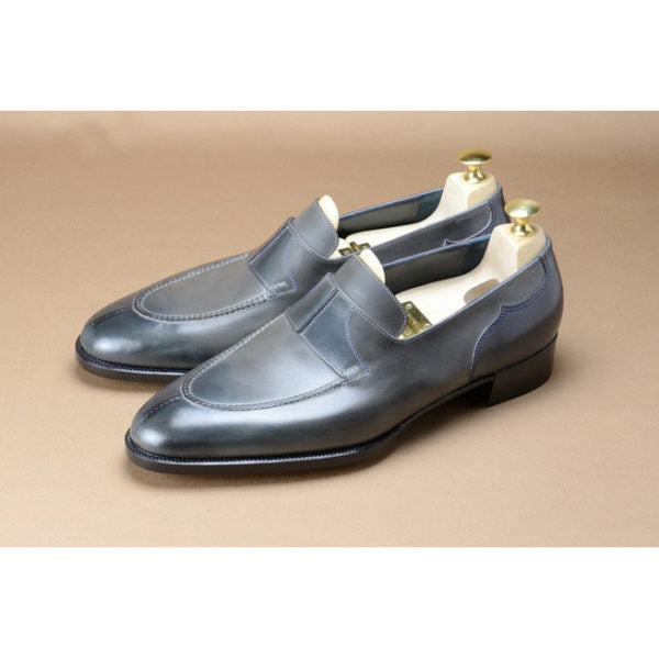 Handmade Men Gray Leather Moccasin Dress Shoes, Formal Dress Shoes - Kings Klothes 