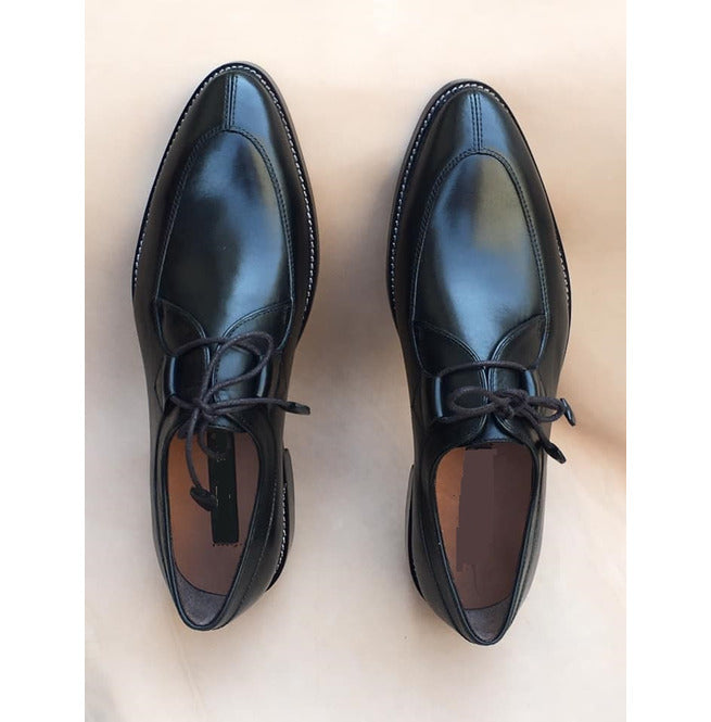 Handmade Men Black Leather Shoes With Lace up Closure, Formal Shoes - Kings Klothes 