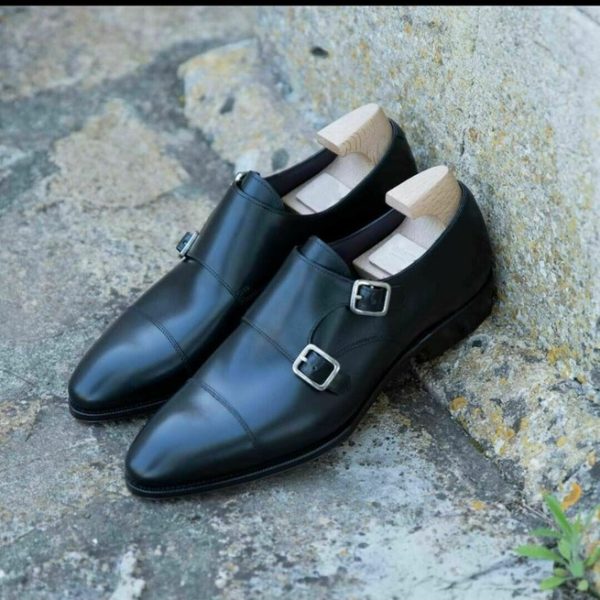 Handmade Men Black Monk Strap Leather Shoes, Formal Monk Strap Dress Shoes - Kings Klothes 