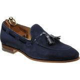 Handmade Men Blue Suede Slip on Shoes With Tassels, Casual Loafer Shoes - Kings Klothes 
