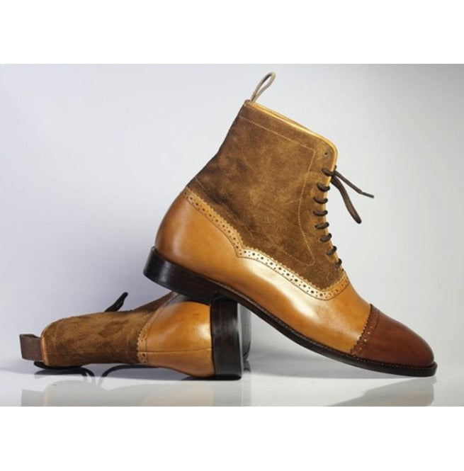 Handmade Men Brown Brogue Lace Up Ankle Dress Boots Real Leather Suede Boot  | Kings Klothes