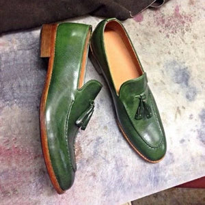 Handmade Men Green Leather Shoes, Dress Moccasin Shoes for Men, Men Dress - Kings Klothes 