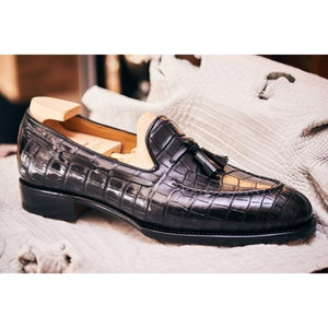 Handmade Men Leather Tassels Shoes Moccasins, Crocodile Patterned Shoes - Kings Klothes 