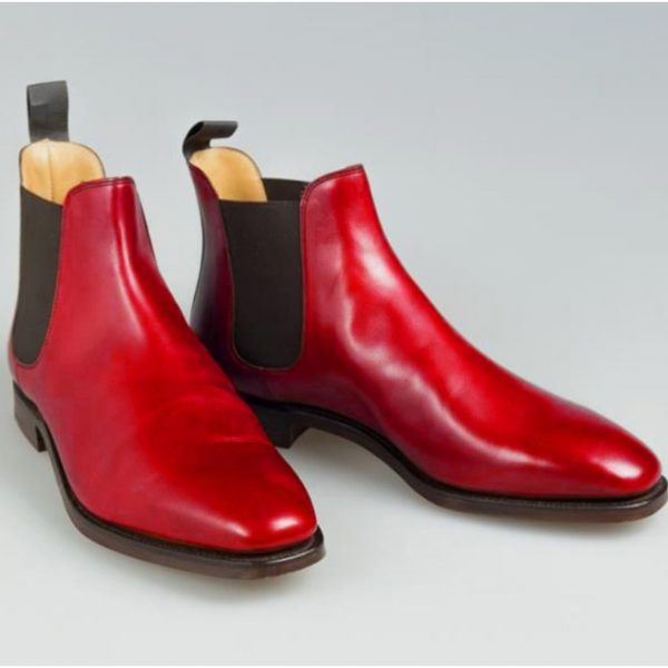 Handmade Men Red Leather Chelsea Boots, Red Ankle Boots, Classy Boots - Kings Klothes 