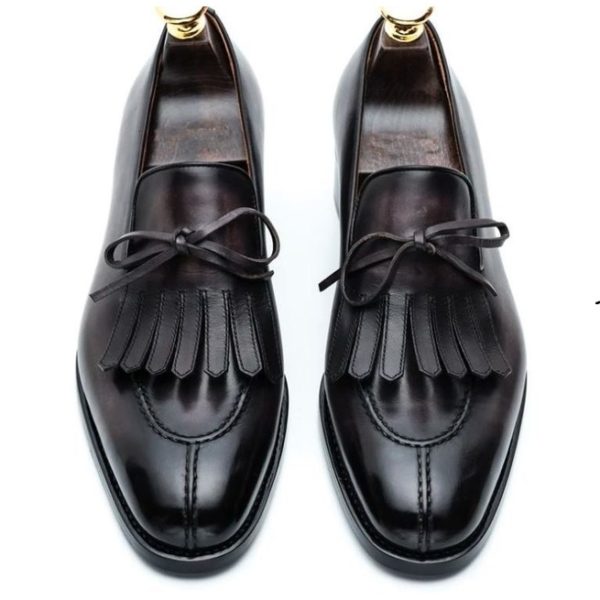 Handmade Men Black Leather Fringe Dress Shoes Moccasins, Shoes for Men - Kings Klothes 