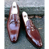 Leather Moccasins Loafer - Men Dark Burgundy Dress Shoes - Kings Klothes 
