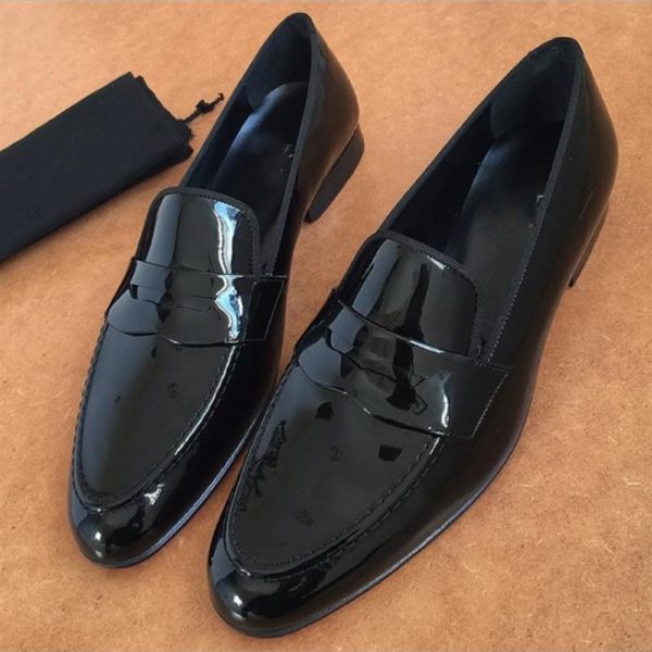 Patent Leather Men Shoes, Handmade Black Formal Shoes Moccasins Loafer - Kings Klothes 