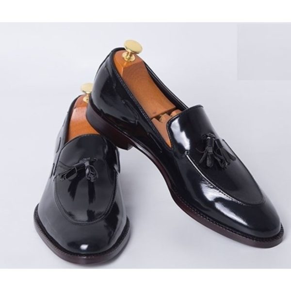 Men's Patent Leather Tassels Shoes, Men Black Tassels Moccasins - Kings Klothes 