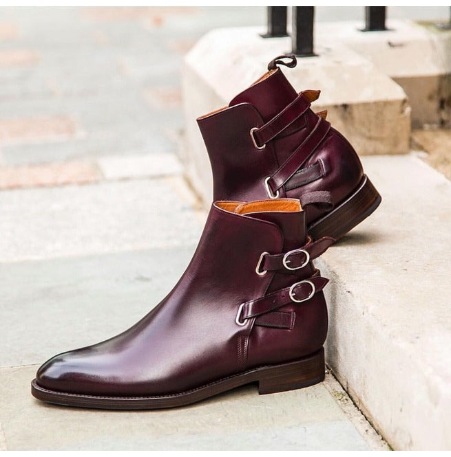 Handmade Jodhpurs Style Boots, Double Monk Strap Buckle Boots - Kings Klothes 