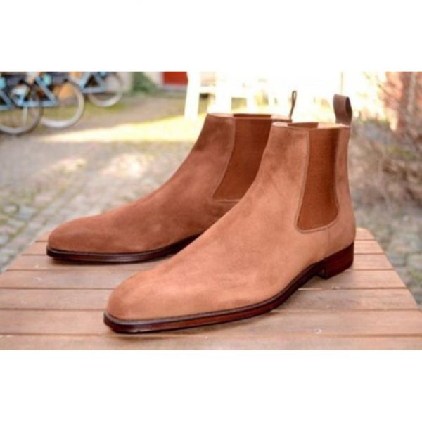 Chelsea Boots Men's Handmade Men Beige Boots, Suede Leather Boot - Kings Klothes 