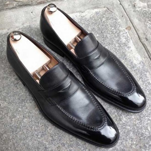 Handmade Men Black Leather Shoes, Dress Moccasin Shoes, Formal Shoes - Kings Klothes 