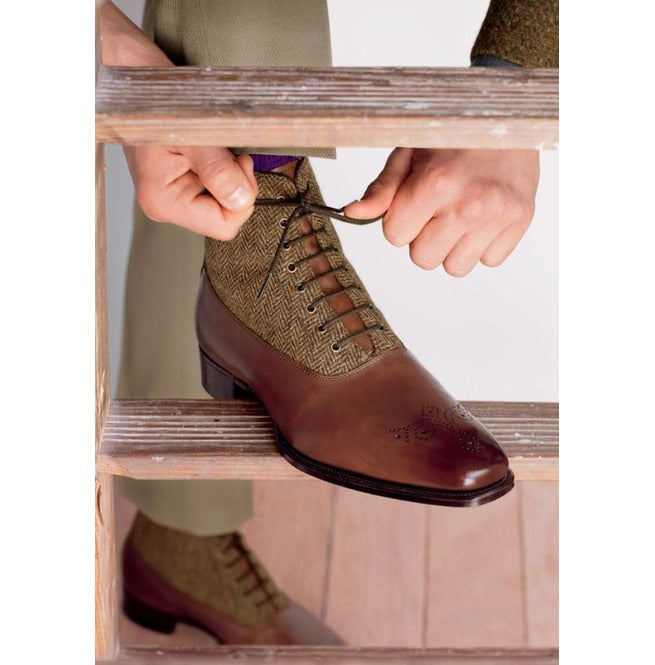 Handmade Men Leather Boots Tweed Fabric Boots For Formal  display picture 2