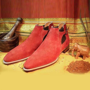 Handmade Men Red Suede Boot, Dress Leather Boot For , Ankle High Chelsea - Kings Klothes 