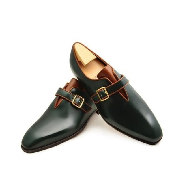 Handmade Men's Black Leather Monk Shoes - Kings Klothes 