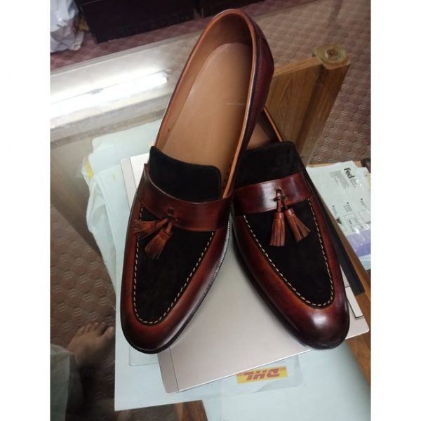Handmade Men Two Tone Shoes, Brown Leather And Suede Shoes, Moccasin, Dress - Kings Klothes 