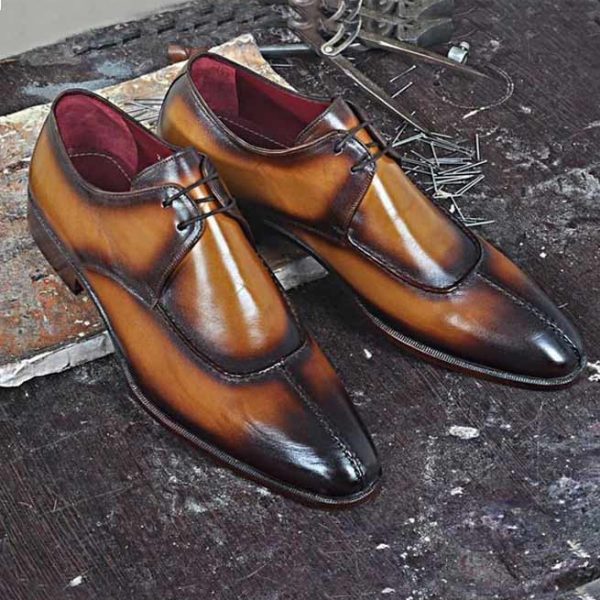 Handmade Two Tone Formal Shoes, Men Tan Brown Burnish Dress Shoes - Kings Klothes 