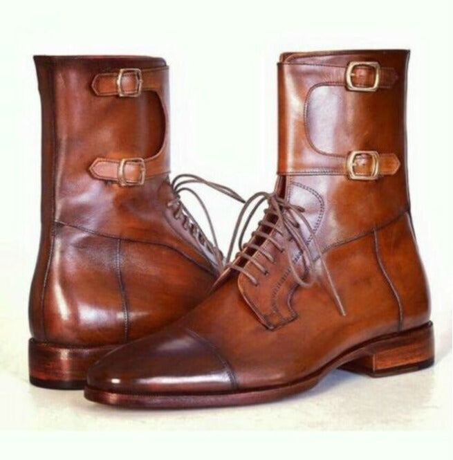 New Handmade Dark Tan Leather High Ankle Boots for Men - Kings Klothes 