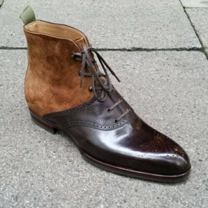 New Handmade Pure Brown Suede & Brown Leather Ankle Boots for Men’s - Kings Klothes 