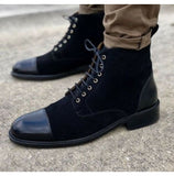New Handmade Pure Black Suede & Black Leather Ankle Boots for Men’s - Kings Klothes 