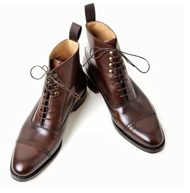 New Handmade Pure Brown Leather Ankle Boots for Men - Kings Klothes 