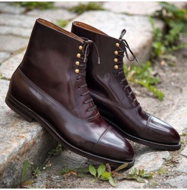 New Handmade Pure Brown Leather Ankle Boots for Men’s - Kings Klothes 
