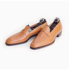 Handmade Mens Tan Color Leather Dress Shoes, Men Tan Leather Moccasins - Kings Klothes 